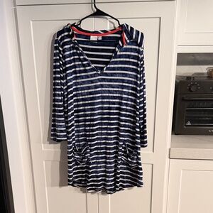Beach Break Navy and White Striped Tunic Top Size Large